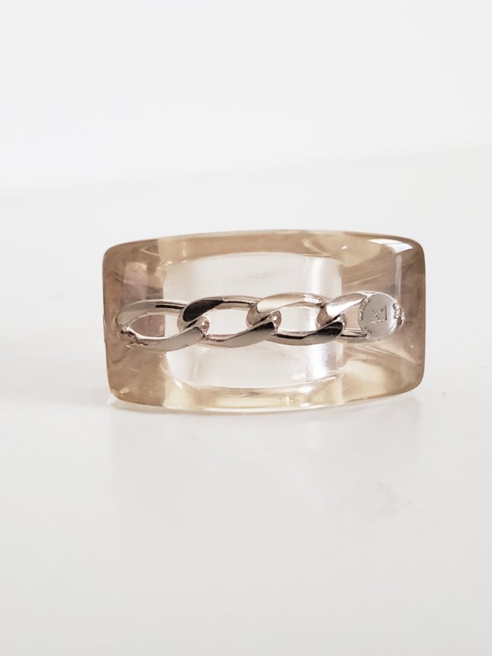 Luc Kieffer Silver Chain Ring Clear Resin NWOT